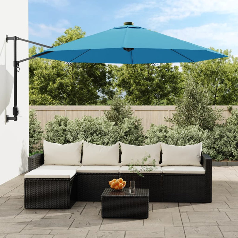 Laden Sie das Bild in Galerie -Viewer, Vidaxl wandparasol met leds 290 cm zeeblauw
