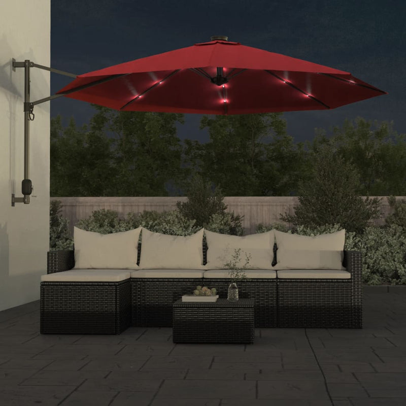 Cargue la imagen en el visor de la galería, Vidaxl wandparasol met leds 290 cm felrood