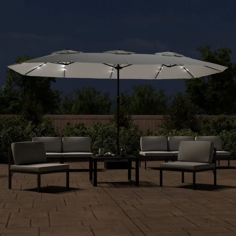 Load image into Gallery viewer, Vidaxl parasol dubbel dak met led 449x265 cm zandwit