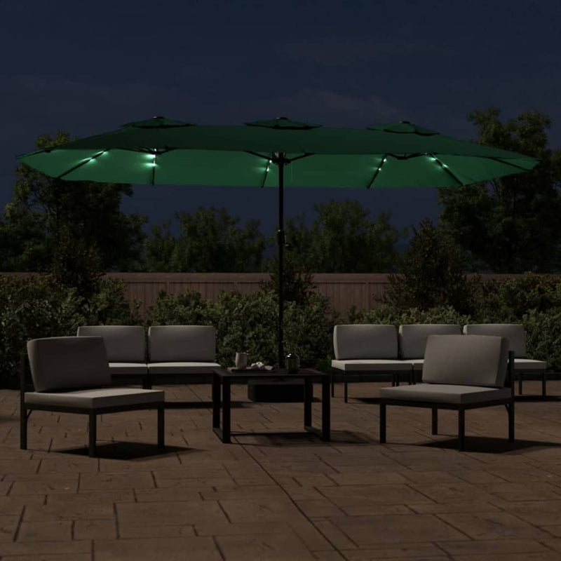 Load image into Gallery viewer, Vidaxl parasol dubbel dak met led 449x265 cm groen
