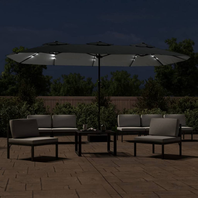 Laden Sie das Bild in Galerie -Viewer, Vidaxl parasol dubbel dak met led 449x265 cm antracietkleurig