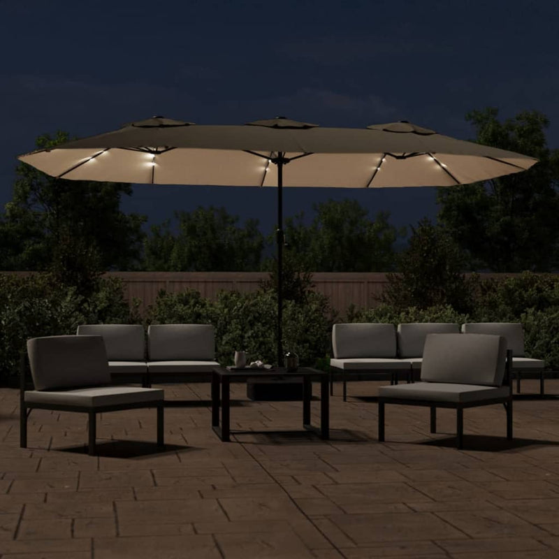 Load image into Gallery viewer, Vidaxl parasol dubbel dak met led 449x265 cm taupe