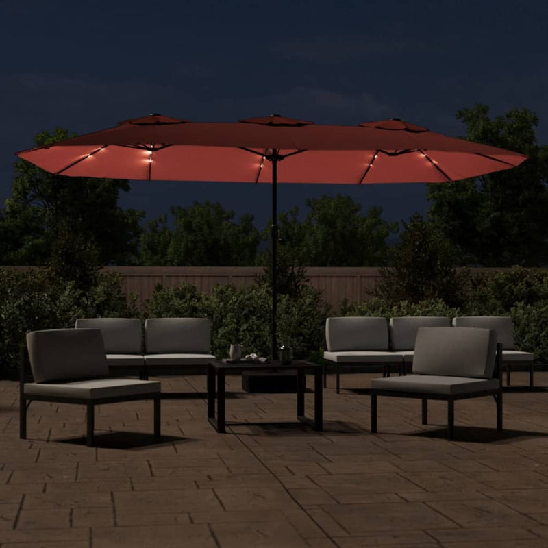 Load image into Gallery viewer, Vidaxl parasol dubbel dak met led 449x265 cm terracottakleurig