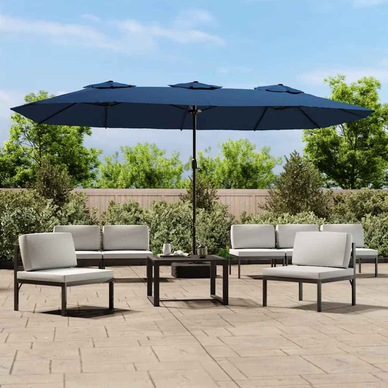 Load image into Gallery viewer, Vidaxl parasol dubbel dak met led 449x265 cm azuurblauw