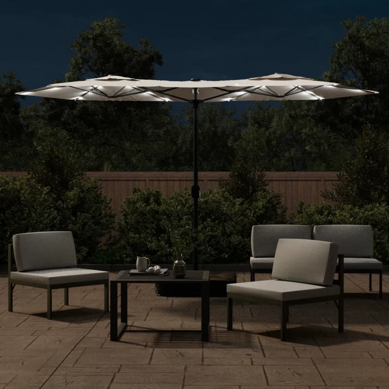 Afbeelding laden in galerijviewer, Vidaxl parasol dubbel dak met led 316x145 cm zandwit