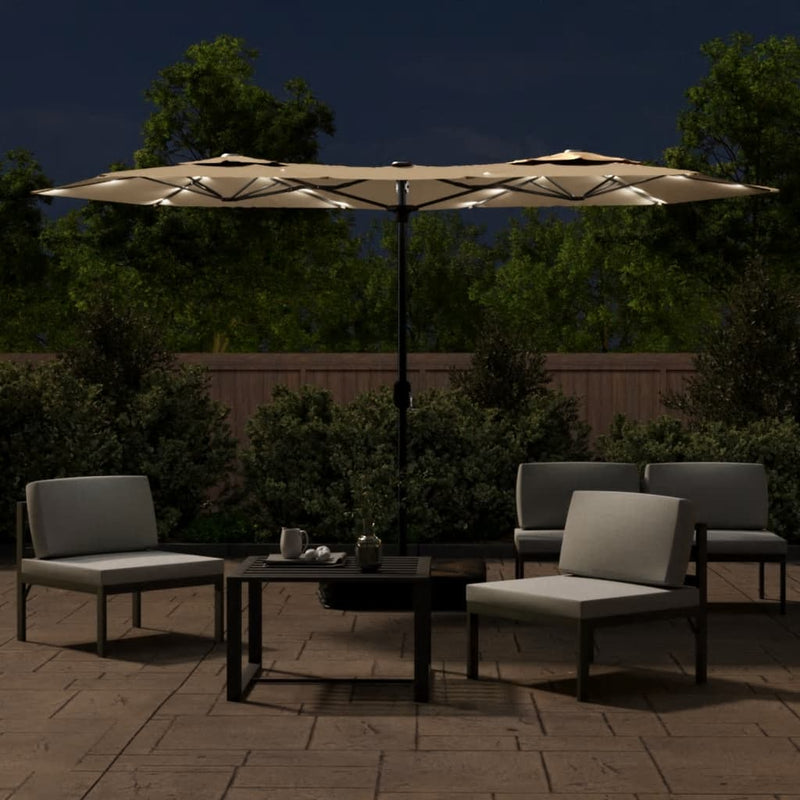 Load image into Gallery viewer, Vidaxl parasol dubbel dak met led's 316x145 cm taupe