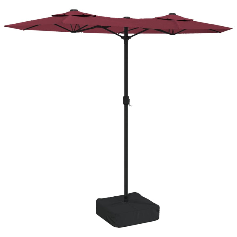 Afbeelding laden in galerijviewer, Vidaxl parasol dubbel dak met led 316x145 cm bordeauxrood