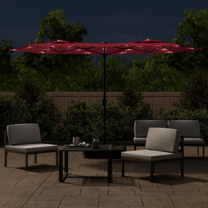 Chargez l'image dans la visionneuse de la galerie, Vidaxl parasol dubbel dak met led 316x145 cm bordeauxrood