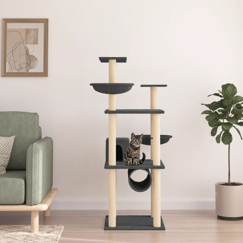 Load image into Gallery viewer, VidaXL Kattenmeubel met sisal krabpalen 141 cm donkergrijs
