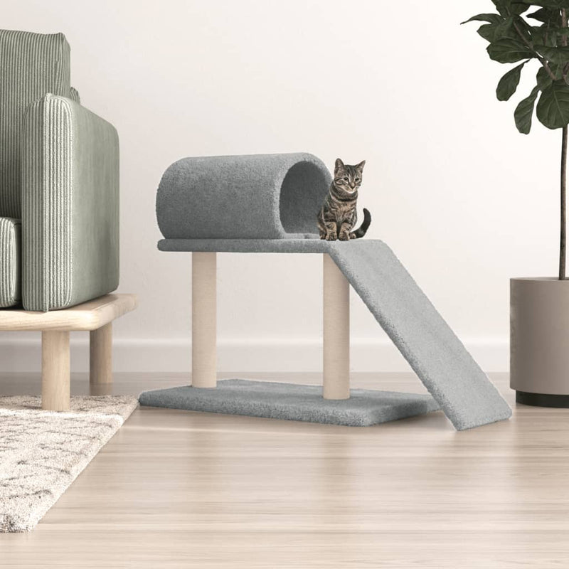 Load image into Gallery viewer, Vidaxl kattenmeubel met tunnel en ladder 55,5 cm lichtgrijs