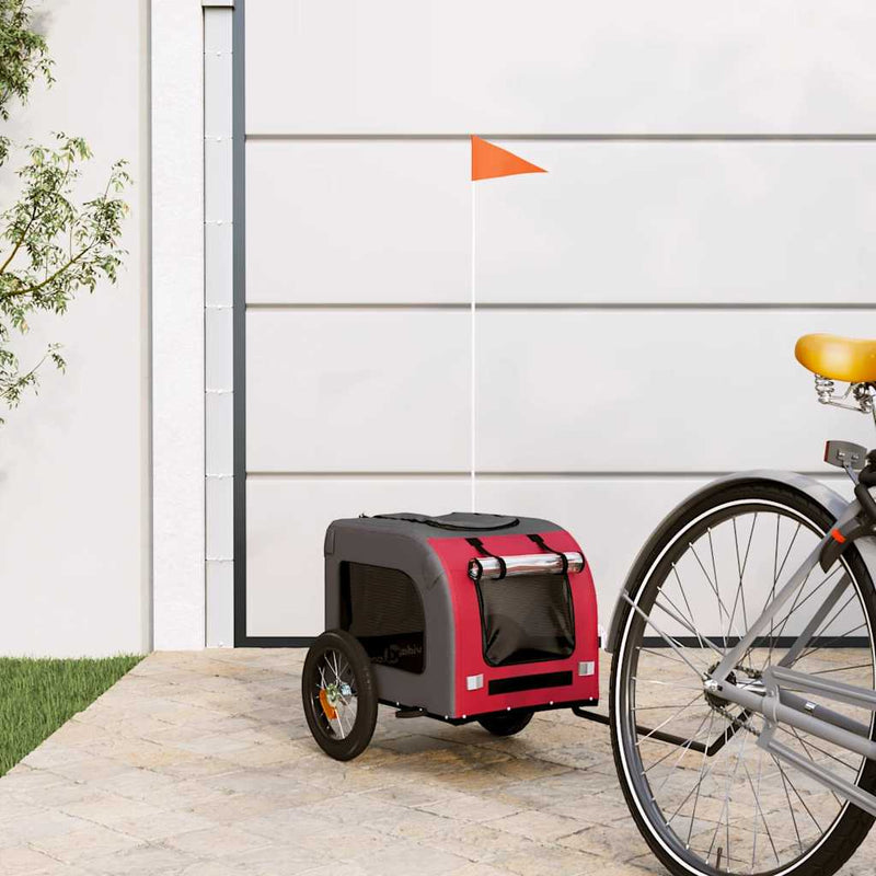 ギャラリービューアに画像をロードする, Vidaxl hondenfietstrailer oxford stof en ijzer rood en grijs