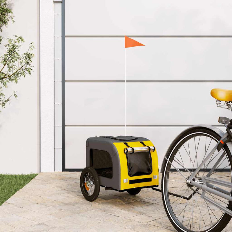 Cargue la imagen en el visor de la galería, Vidaxl hondenfietstrailer oxford stof en ijzer geel en grijs