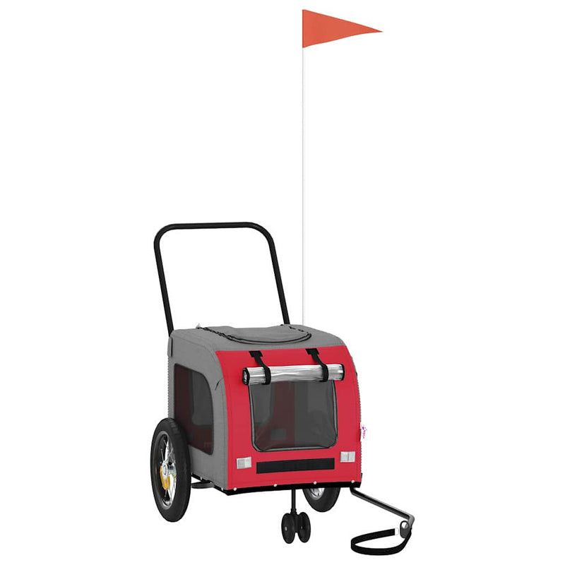 Cargue la imagen en el visor de la galería, Vidaxl fietskar voor huisdieren rood en grijs 124,5 x 63,5 x 53 cm