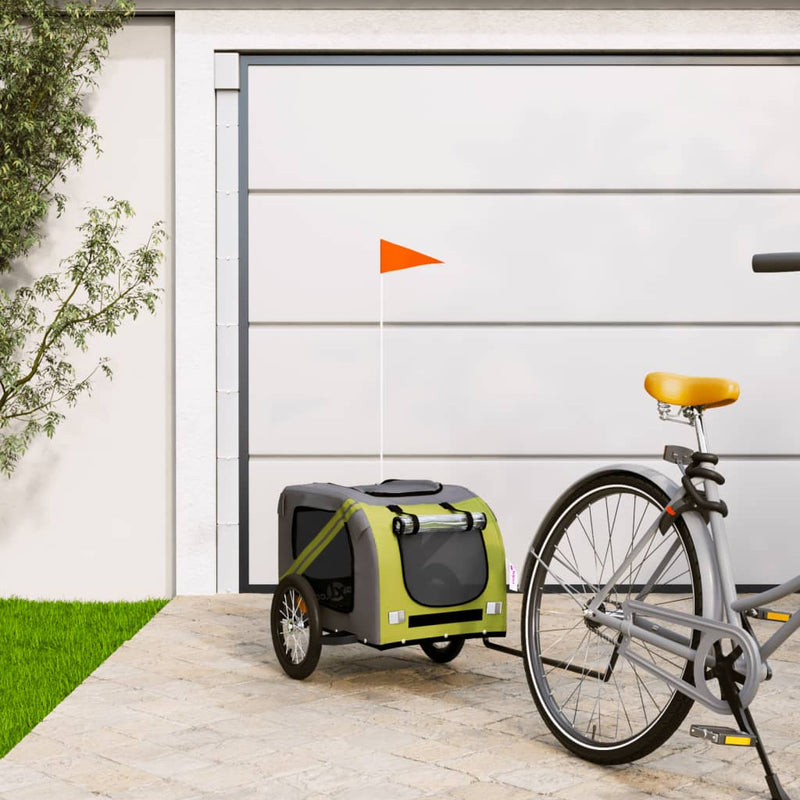 Cargue la imagen en el visor de la galería, Vidaxl hondenfietstrailer oxford stof en ijzer groen en grijs
