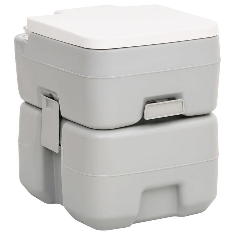Load image into Gallery viewer, Vidaxl campingtoilet draagbaar 20+10 l hdpe grijs en wit