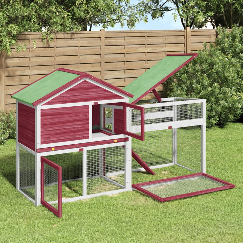 Cargue la imagen en el visor de la galería, Vidaxl konijnenhok 185,5x60,5x109,5 cm massief grenenhout rood