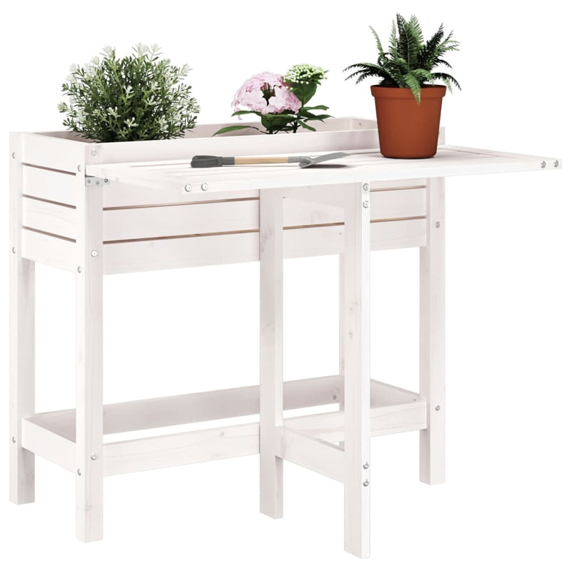 Load image into Gallery viewer, Vidaxl plantenbak met inklapbaar tafelblad massief grenenhout wit