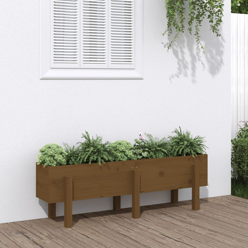 Cargue la imagen en el visor de la galería, VidaXL Plantenbak verhoogd 121x30x38 cm massief grenenhout honingbruin