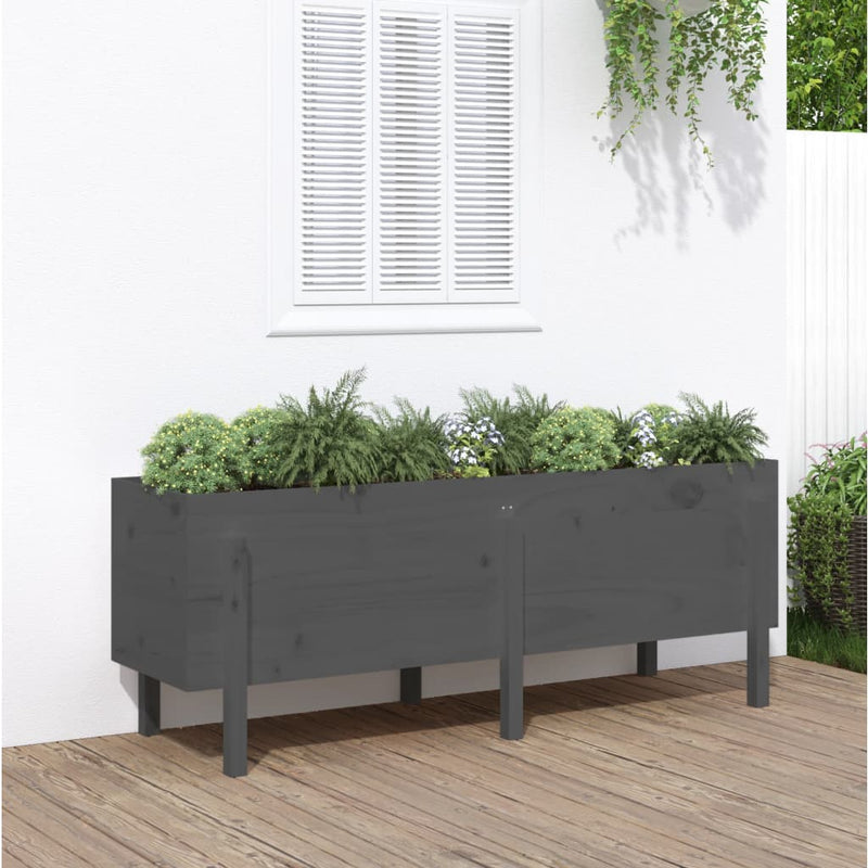 Cargue la imagen en el visor de la galería, Vidaxl plantenbak verhoogd 160x50x57 cm massief grenenhout grijs