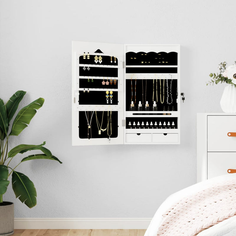 Load image into Gallery viewer, Vidaxl sieradenkast met spiegel wandgemonteerd 37,5x10x67 cm wit