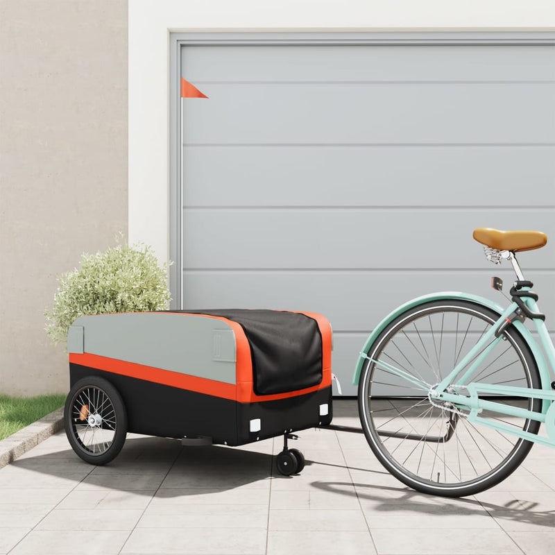Load image into Gallery viewer, Vidaxl fietstrailer 45 kg ijzer zwart en oranje
