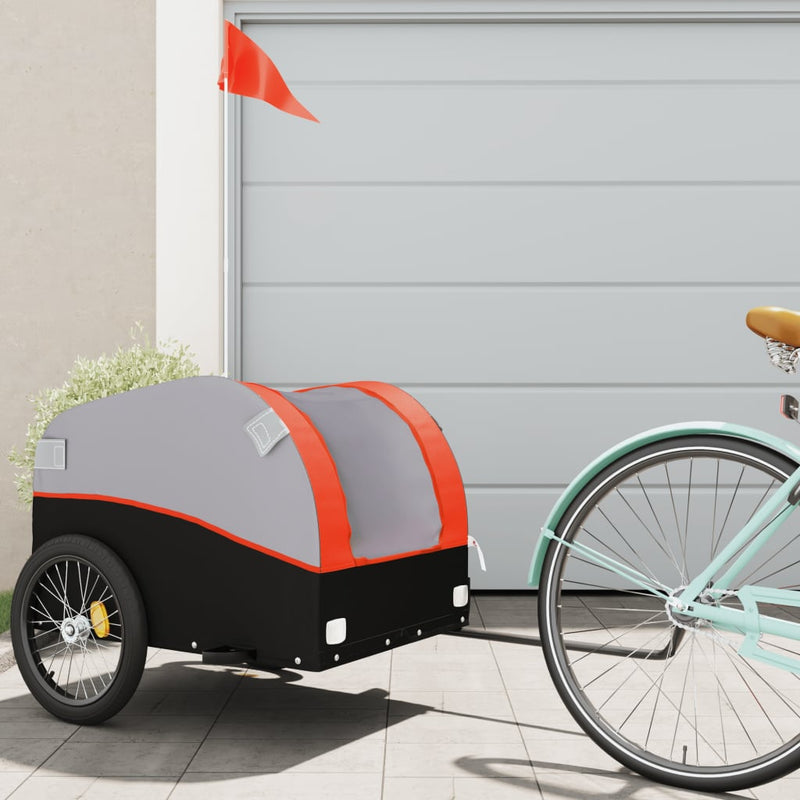 Chargez l'image dans la visionneuse de la galerie, Vidaxl fietstrailer 45 kg ijzer zwart en oranje