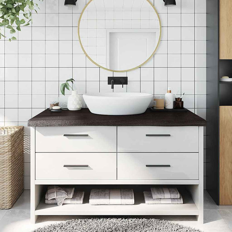 Load image into Gallery viewer, Vidaxl wastafelblad 100x60x(2-6) cm behandeld massief hout donkerbruin