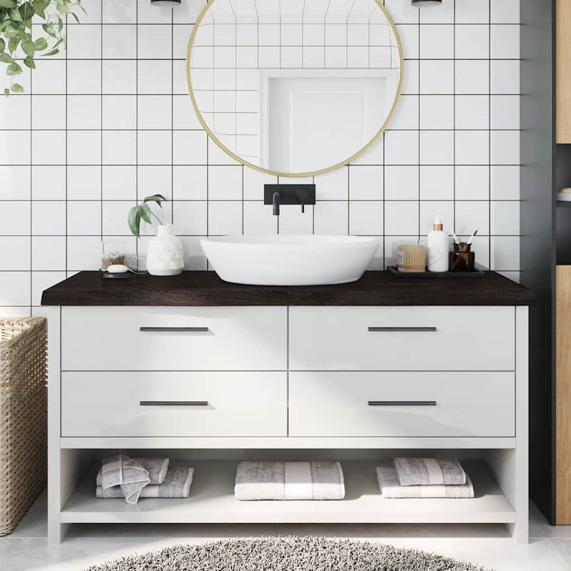 Load image into Gallery viewer, Vidaxl wastafelblad 160x50x(2-6) cm behandeld massief hout donkerbruin