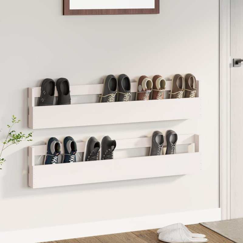 Afbeelding laden in galerijviewer, Vidaxl wandschoenenrekken 2 st 110x9x23 cm massief grenenhout wit