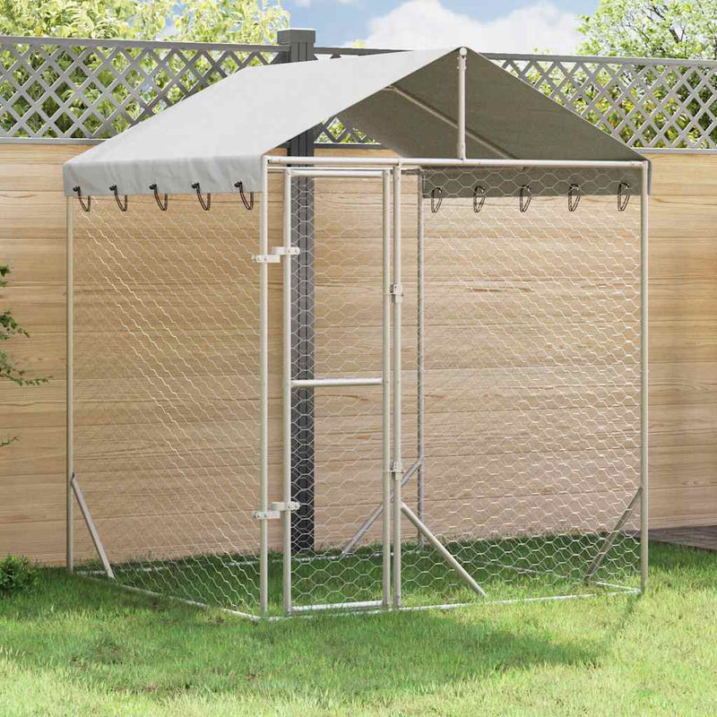 Load image into Gallery viewer, Vidaxl hondenkennel met dak 2x2x2,5 m gegalvaniseerd staal zilver