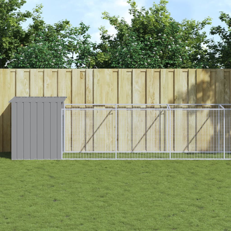 Load image into Gallery viewer, VidaXL Hondenhok met ren 110x1221x110 cm staal lichtgrijs