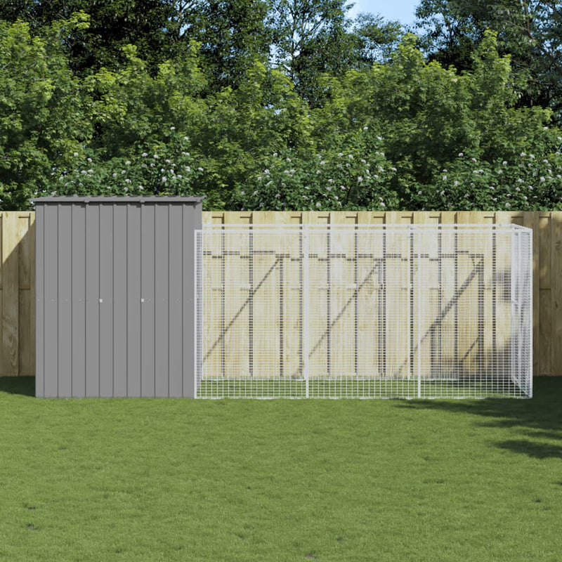 Load image into Gallery viewer, VidaXL Hondenhok met ren 165x455x181 cm staal lichtgrijs