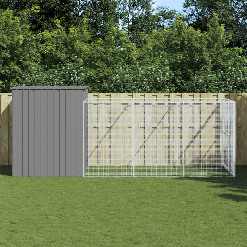 Load image into Gallery viewer, VidaXL Hondenhok met ren 214x457x181 cm staal lichtgrijs