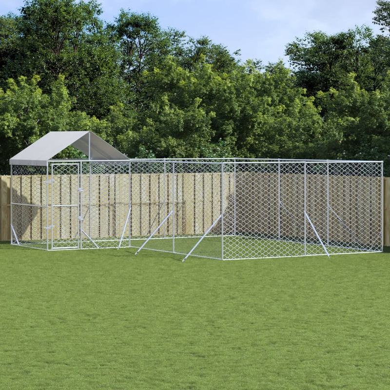 Load image into Gallery viewer, VidaXL Hondenkennel met dak 6x6x2,5 m gegalvaniseerd staal zilver