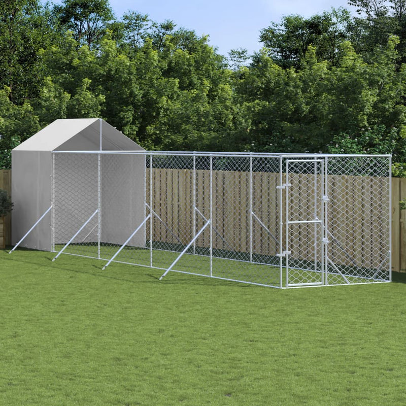 Load image into Gallery viewer, VidaXL Hondenkennel met dak 2x10x2,5 m gegalvaniseerd staal zilver