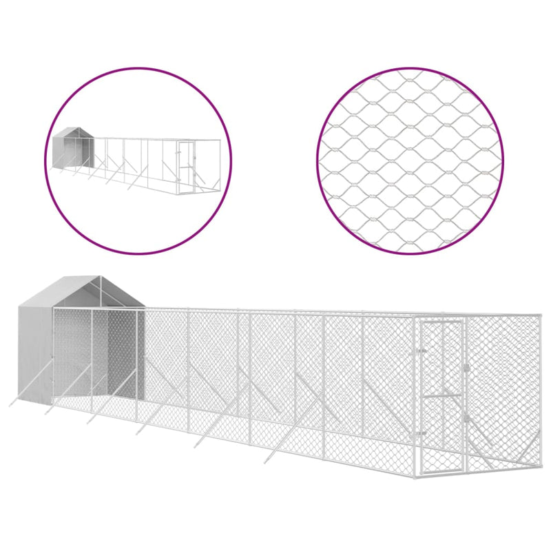 Load image into Gallery viewer, VidaXL Hondenkennel met dak 2x14x2,5 m gegalvaniseerd staal zilver