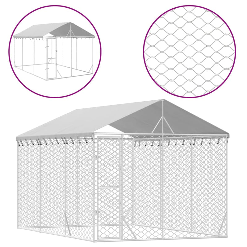 Load image into Gallery viewer, VidaXL Hondenkennel met dak 3x4,5x2,5 m gegalvaniseerd staal zilver
