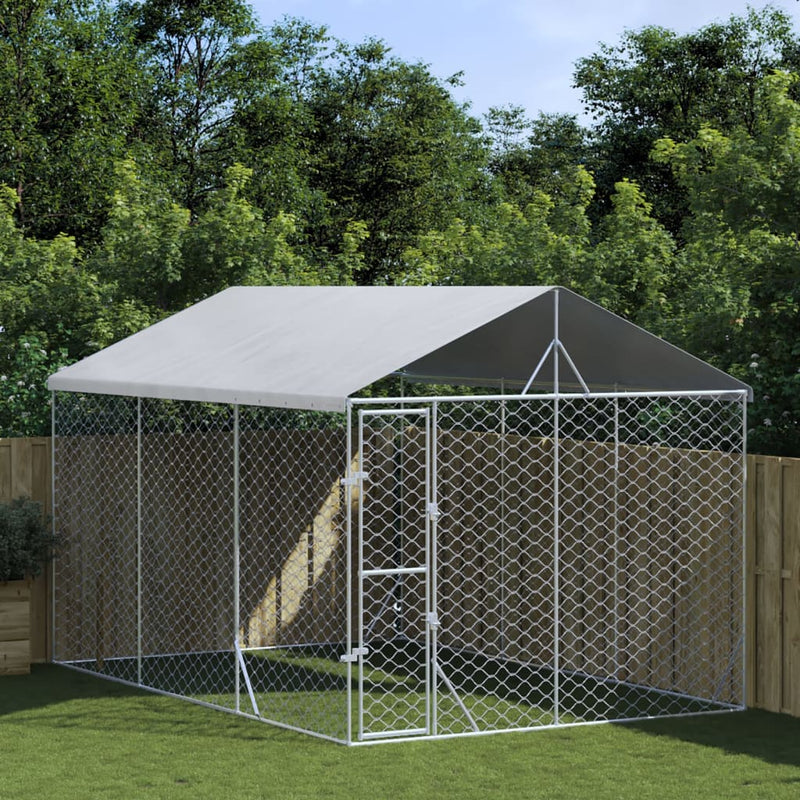 Load image into Gallery viewer, VidaXL Hondenkennel met dak 3x4,5x2,5 m gegalvaniseerd staal zilver