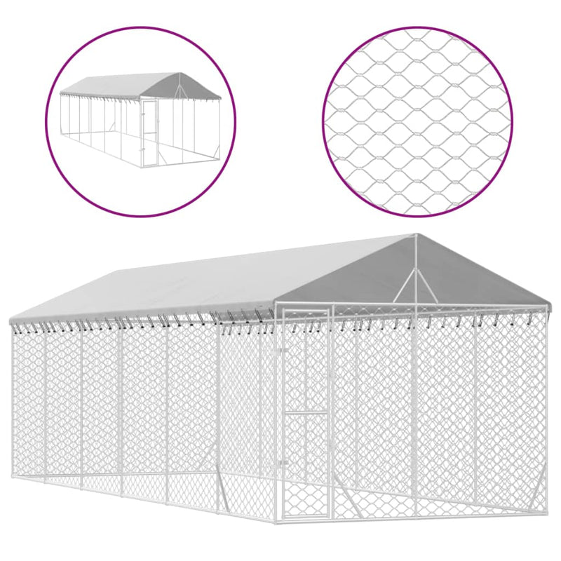 Load image into Gallery viewer, VidaXL Hondenkennel met dak 3x9x2,5 m gegalvaniseerd staal zilverkleur