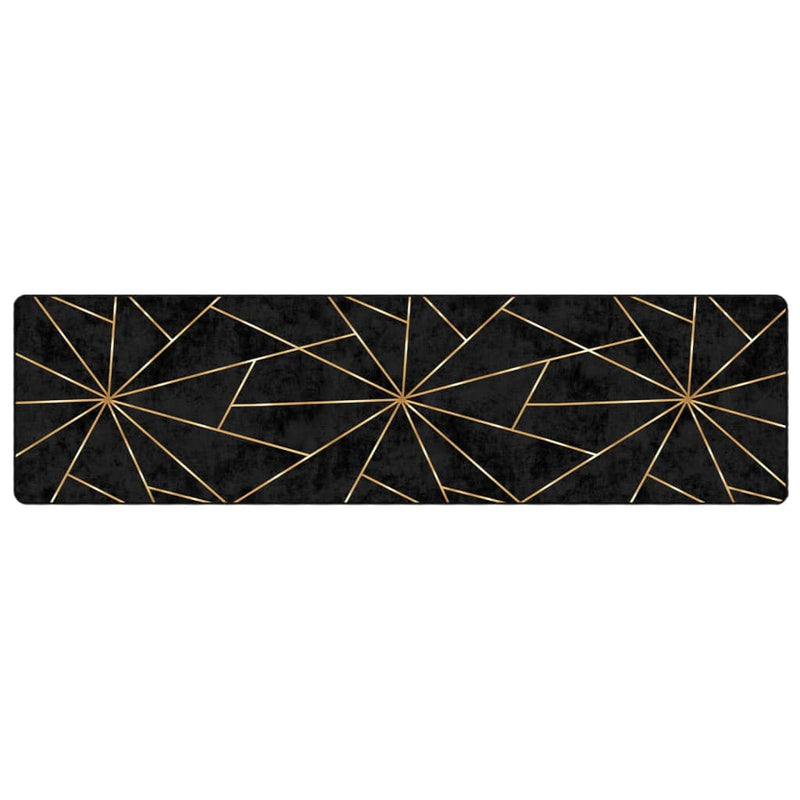 Chargez l'image dans la visionneuse de la galerie, Vidaxl vloerkleed wasbaar anti-slip 80x300 cm zwart en goudkleurig