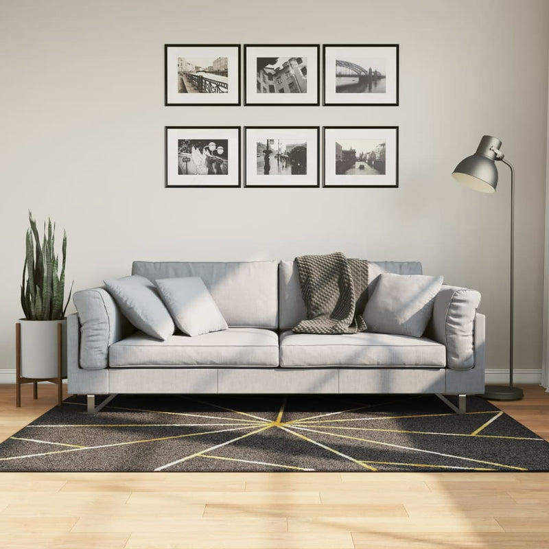 Cargue la imagen en el visor de la galería, Vidaxl vloerkleed wasbaar anti-slip 120x180 cm zwart en goudkleurig