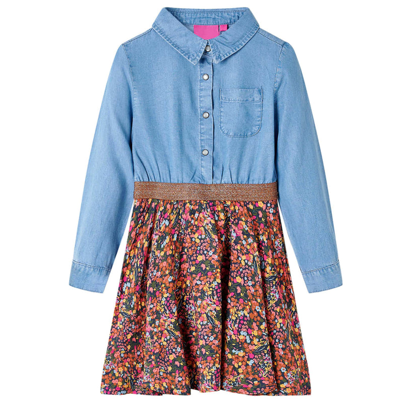Load image into Gallery viewer, VidaXL Kinderjurk met lange mouwen 92 marineblauw en denimblauw
