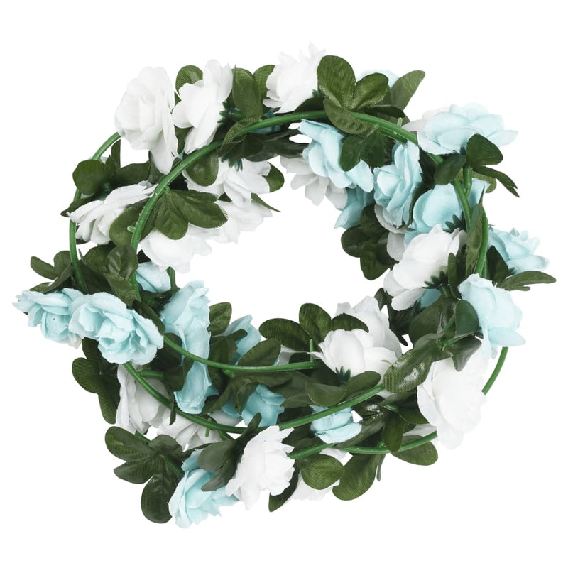 Load image into Gallery viewer, Vidaxl kerstslingers met bloemen 6 st 240 cm blauw en wit