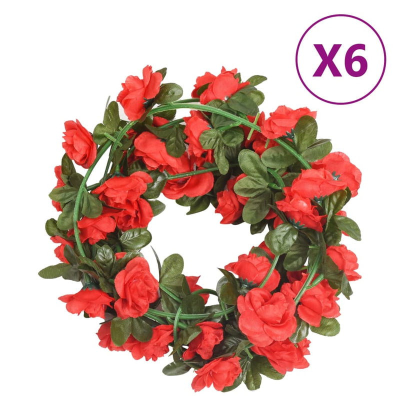 Load image into Gallery viewer, Vidaxl kerstslingers met bloemen 6 st 240 cm rood