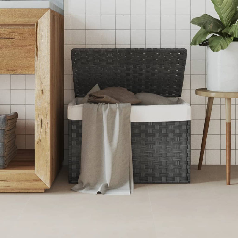 Load image into Gallery viewer, Vidaxl wasmand met deksel 55,5x35x34 cm poly rattan grijs