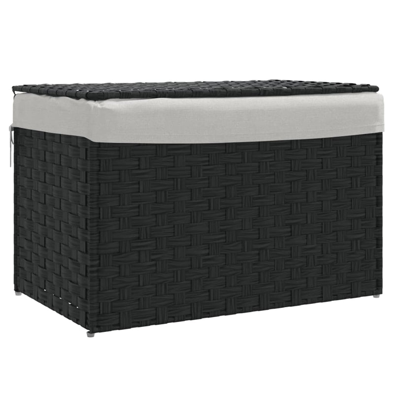 Load image into Gallery viewer, Vidaxl wasmand met deksel 55,5x35x34 cm poly rattan zwart