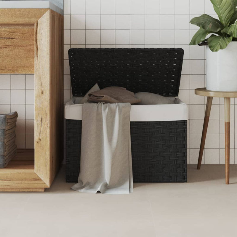 Load image into Gallery viewer, Vidaxl wasmand met deksel 55,5x35x34 cm poly rattan zwart