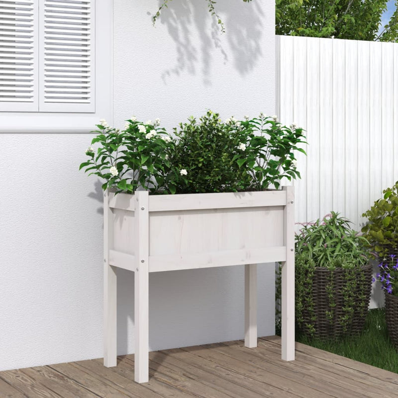 Load image into Gallery viewer, Vidaxl plantenbak met poten 70x31x70 cm massief grenenhout wit
