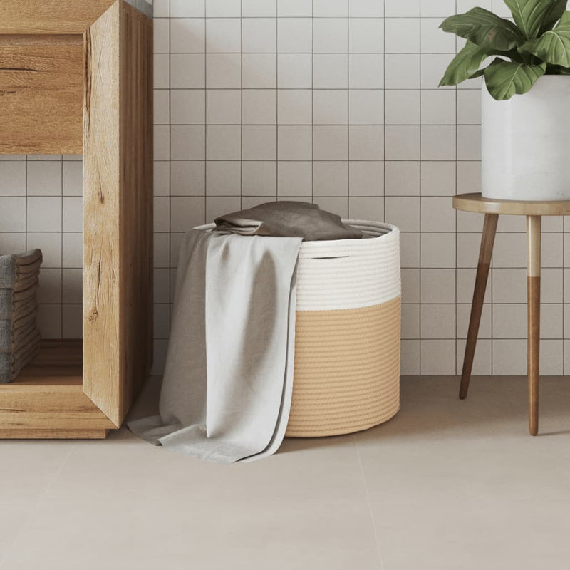 Load image into Gallery viewer, Vidaxl opbergmand ø 40x35 cm katoen beige en wit