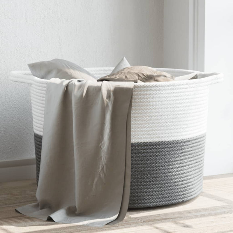 Load image into Gallery viewer, Vidaxl wasmand ø 55x36 cm katoen grijs en wit
